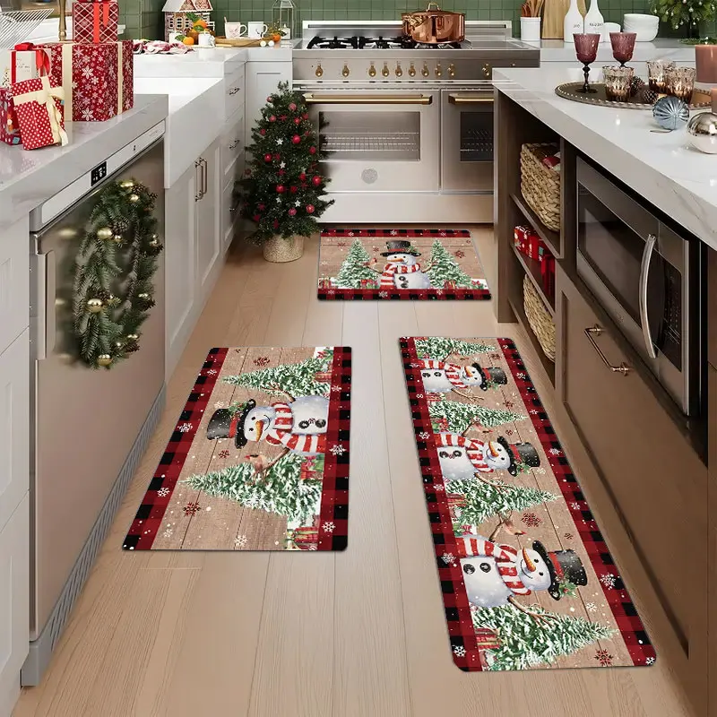 

Christmas kitchen rug, made of flannel, soft and comfortable, washable, suitable for bedroom and dining room