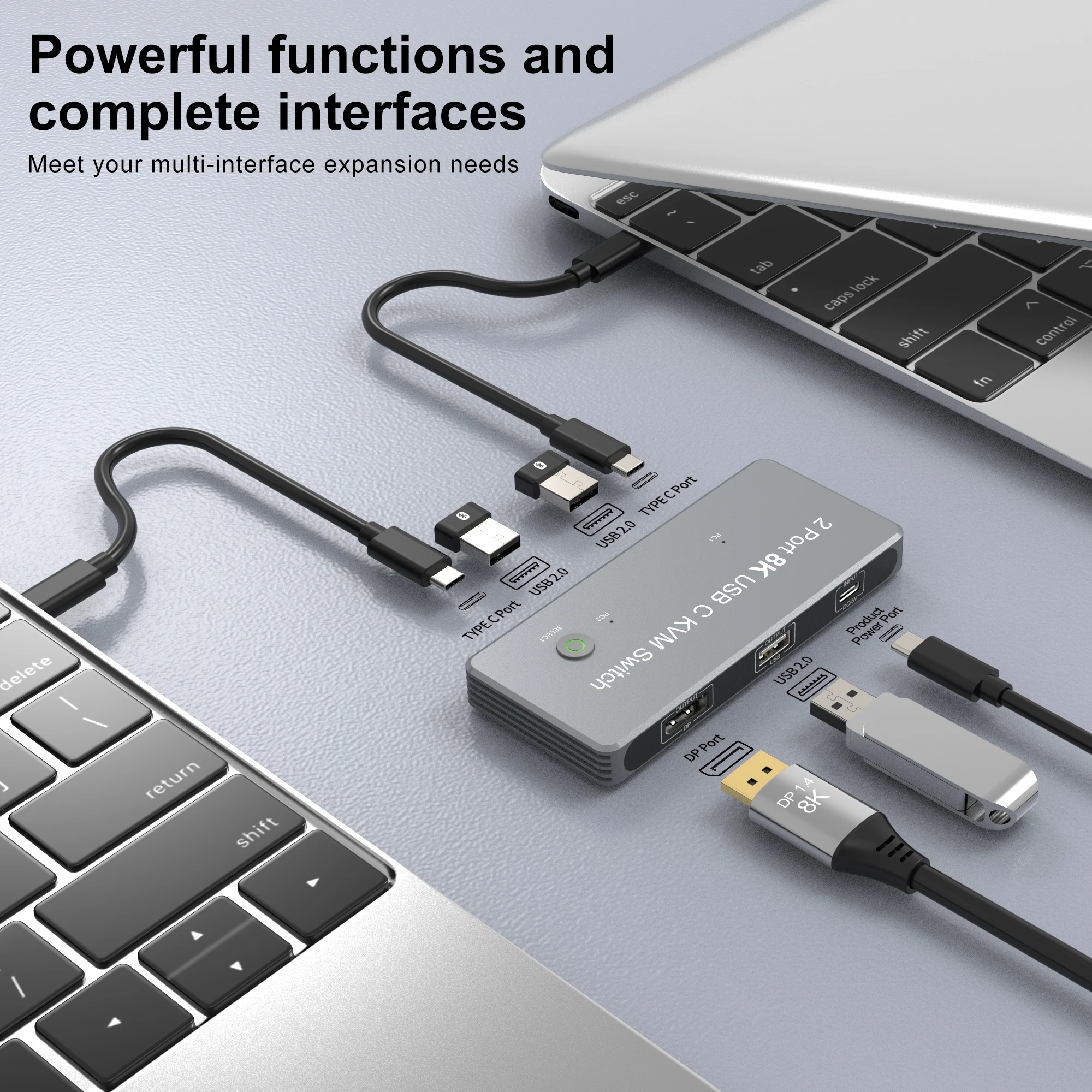 Imagem -03 - Impressora de Teclado de Compartilhamento Usb 2.0 Switch Kvm 8k Dp1.4 2usb-c Entrada 2pc Saída Displayport 8k Kvm 8k @ 60hz 4k @ 144hz 3x Usb 2.0