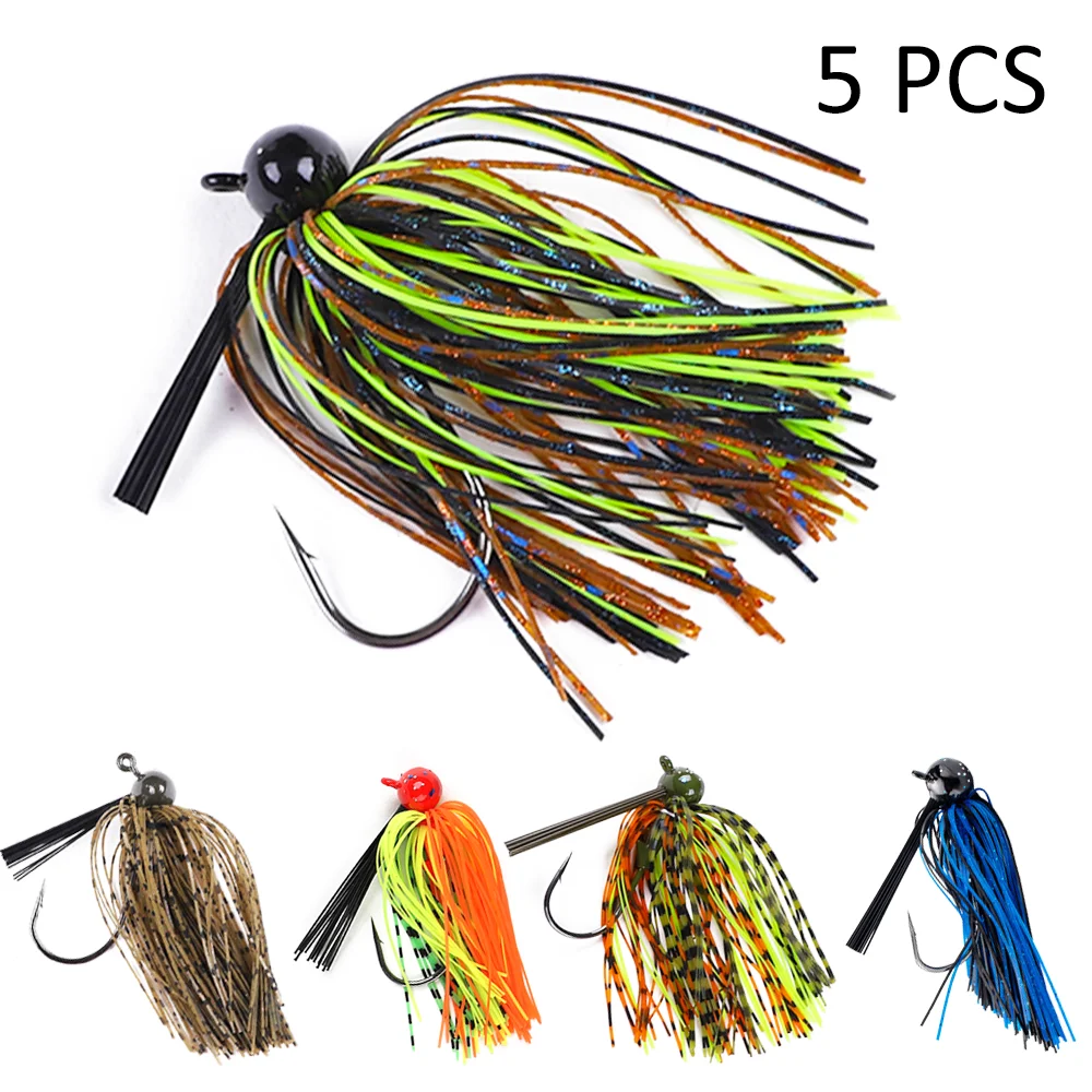 5pcs 12g/16g Silicone Jig Head Skirt Beard Fishing Lures Fishing Jig Hook Spinner Anti-hanging Grass M12