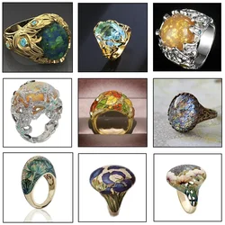 High Grade Gold Hand-painted Enamel Rings for Women Retro Fashionable and Minimalist Flower Ring for High-end Jewelry