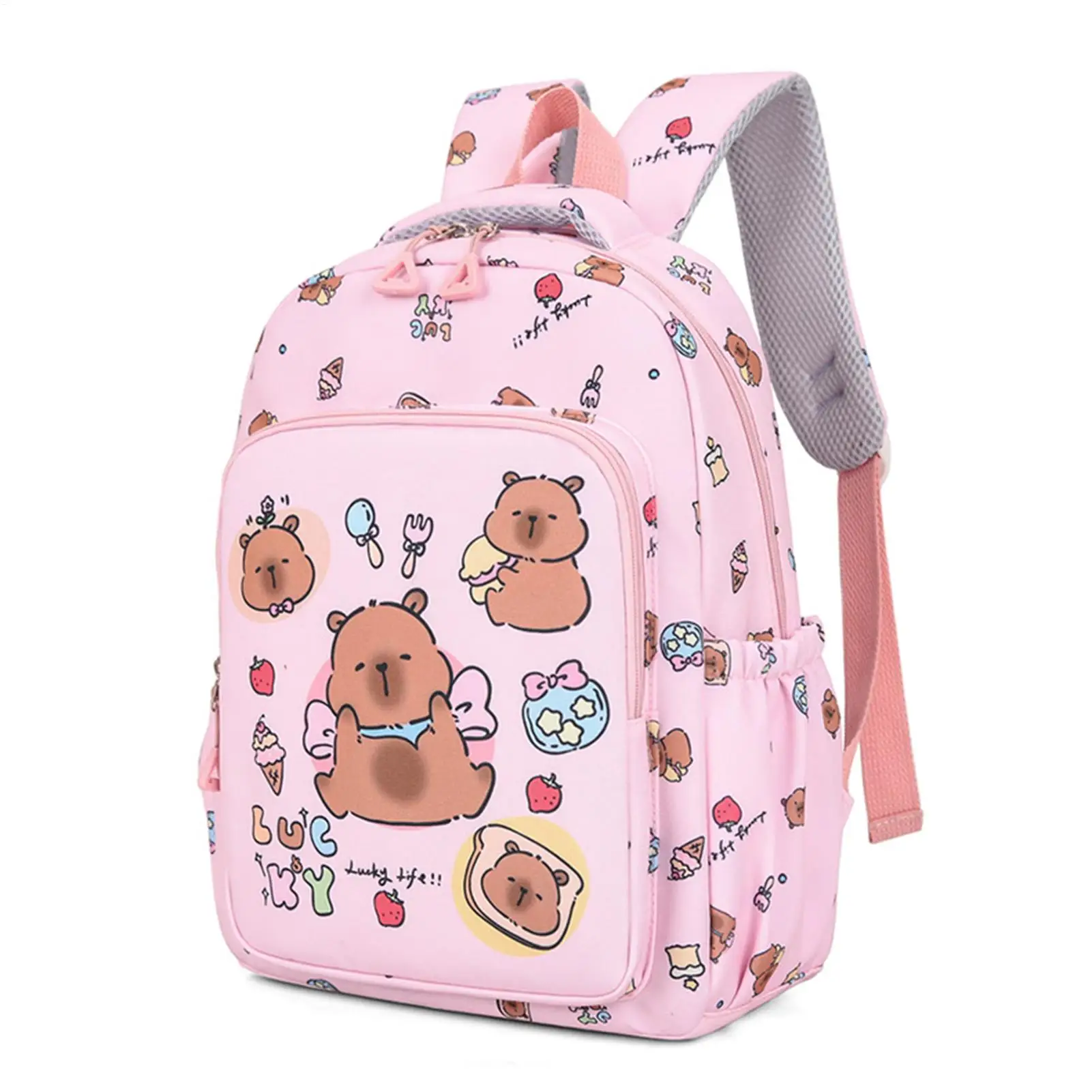 

Милый рюкзак с капибарой, большой вместительный модный легкий рюкзак с героями мультфильмов, пенал и сумка для обеда для школы на открытом воздухе