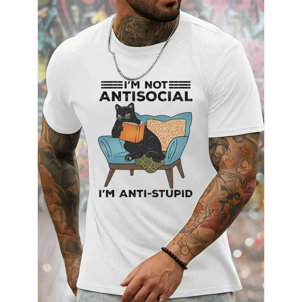 

Футболка с забавным котом I'm Not Antisocial, футболка с юмористическим мемом, мужские и женские модные хлопковые футболки с круглым вырезом и коротким рукавом