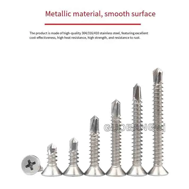 Galvanized Cross Countersunk Self-Tapping Drill Tail Screws 304/410 Stainless Steel Flat Head Self-Drilling Screws Fasteners