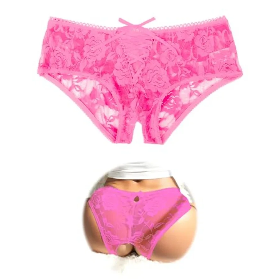 

ohmydear Womens Lace Boyshorts Crotchless Sexy Panties Crisscross Strappy Underwear Plus Size Hipster Briefs XS-4XL