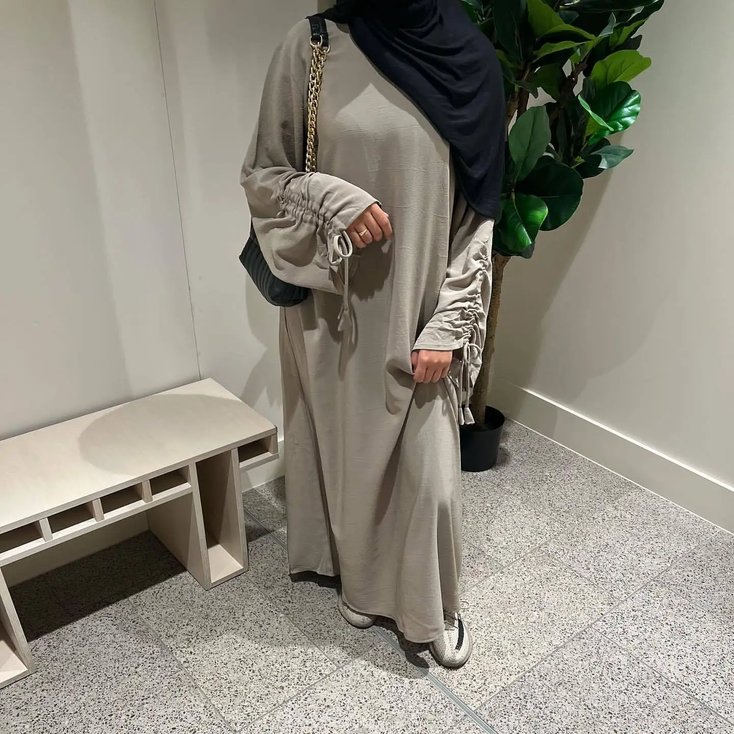 Modest Women Abaya Dresses 2025 Ruched Long Sleeve Breathable Islamic Clothing Muslim Lady Jalabiya Pullover Silk Kaftan Femme