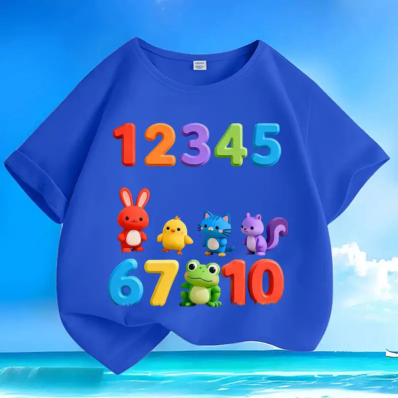 Fun Numbers New Summer Children's Short Sleeved Pure Cotton Round Neck Loose and Versatile Casual Parent-child Top T-shirt
