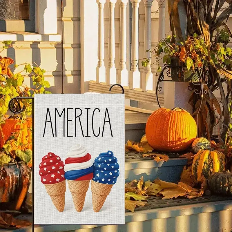 Patriotic Garden Flag America Ice Cream Outdoor Garden Flag Double Sided Polyester Fiber Durable Weather Resistant 4th of Ju jjp