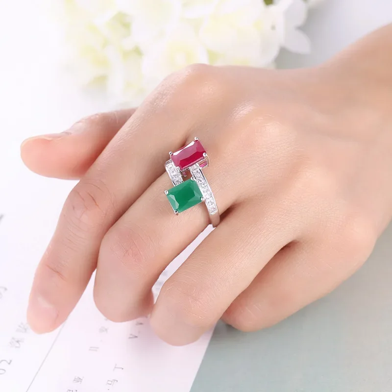 Najwyższa jakość S925 Sterling Plata Created Green Red Zircon Pierścionki na palce Elegancka biżuteria marki CZ Austriacki kryształ dla kobiet Prezent — zdjęcie 5