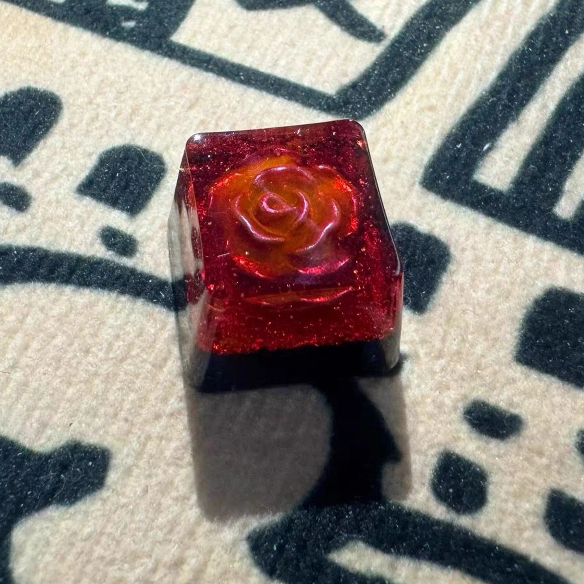 Red Flame Rose Love Single Rose Theme Personalized Keycap OEM Profile Black Translucent for MX Mechanical Keyboard