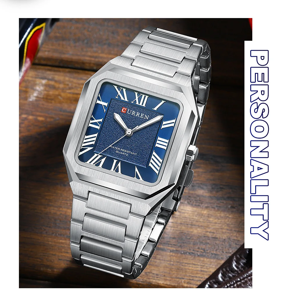 CURREN Minimalistische Eleganz Herren-Quarzuhr Quadratisches Zifferblatt mit Leuchtzeigern Edelstahlarmband Moderne Klassische Armbanduhr – Detail 9