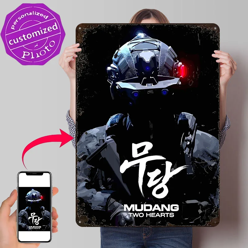Mudang: Two Hearts - Military 3D Printed Texture Poster Personalized Wall Art Retro Metal Tin Signs for Aesthetic Room Decor Men