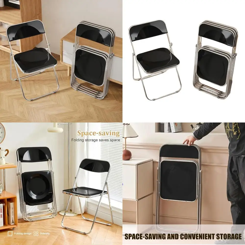

4-Pack Acrylic Folding Chairs: Portable, Comfortable Plastic Seating for Home, Office, and Parties in Black