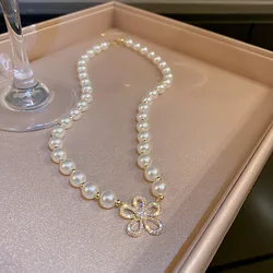 2023 New Fashion Trend Unique Design Delicate Vintage Zircon Flower Pearl Necklace Women Jewelry Wedding Party Premium Gift