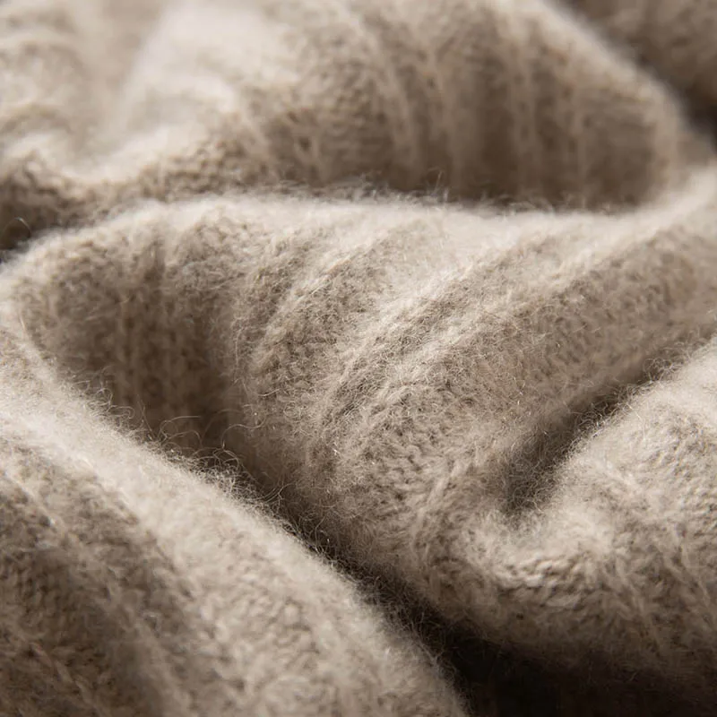 Men's 100% Pure Goat Cashmere Sweater Thick Semi High Neck Pullover with Fashionable Chain Design Winter Warm Casual Knit