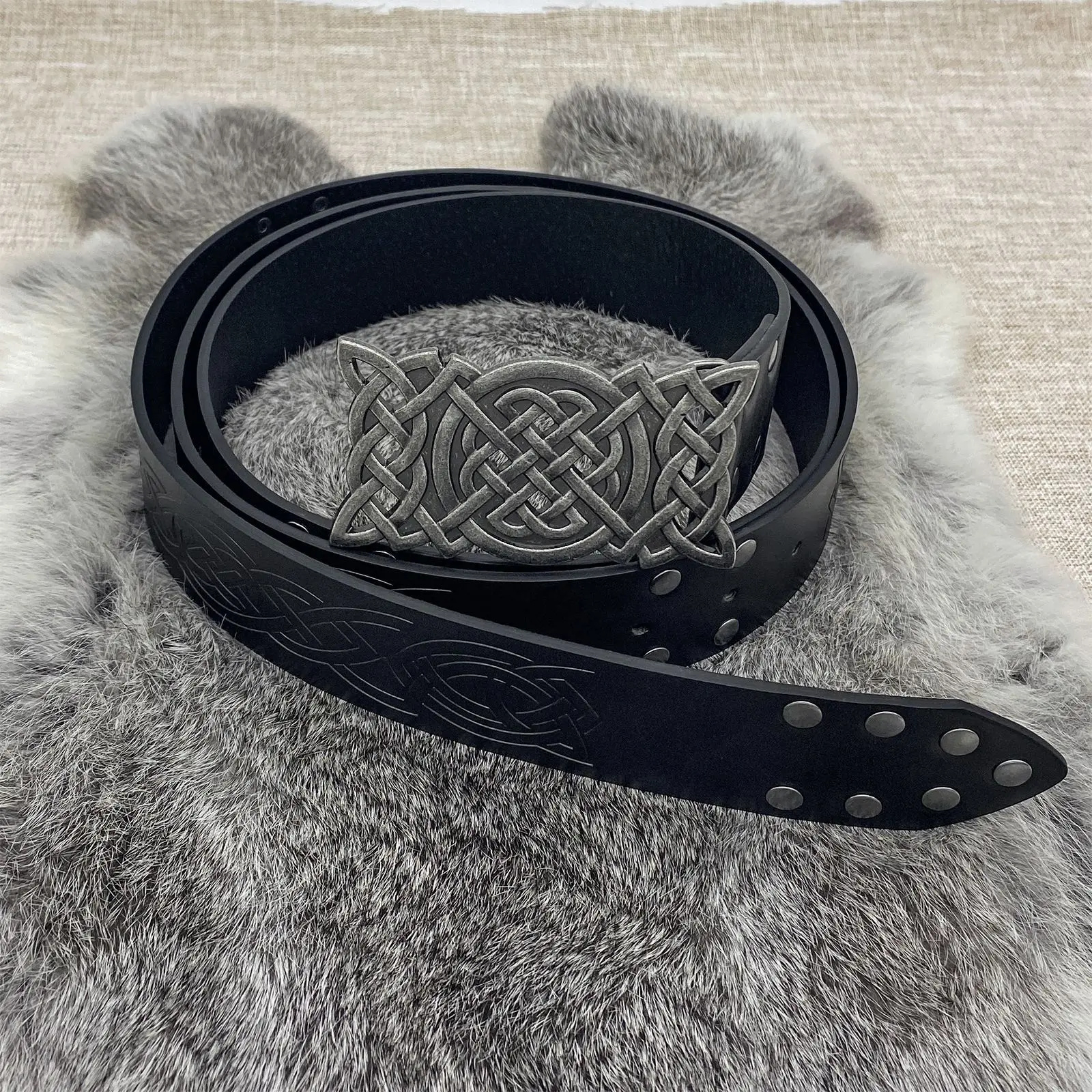 Medieval Viking Adjustable Embossed PU Leather Knight Waist Belt Elegant Retro Renaissance Knight O Loop Belt