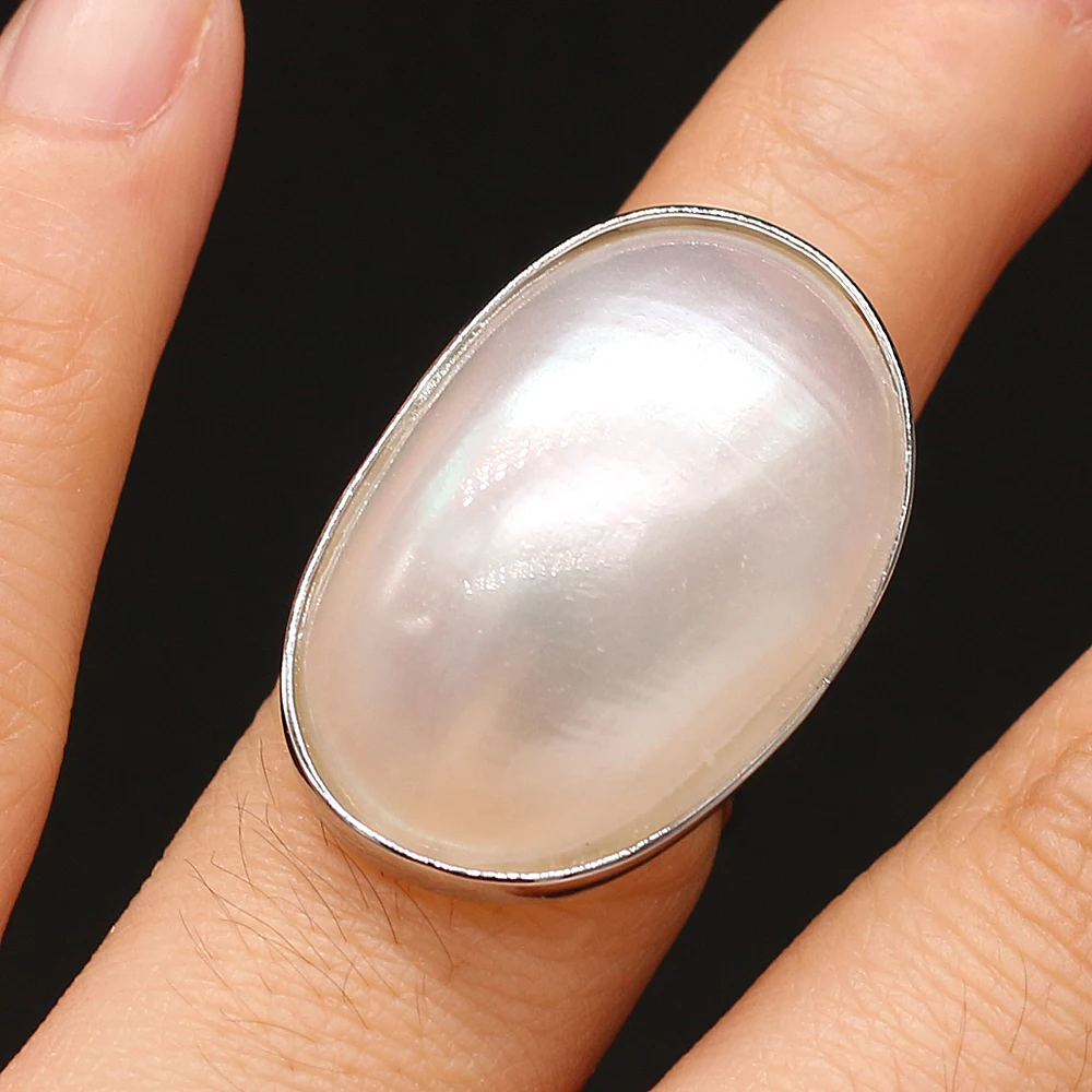 1pc Oval White Shell Open Ring Adjustable Natural Mother of Pearl Shells Finger Rings for Women Jewelry Love Wedding Gifts