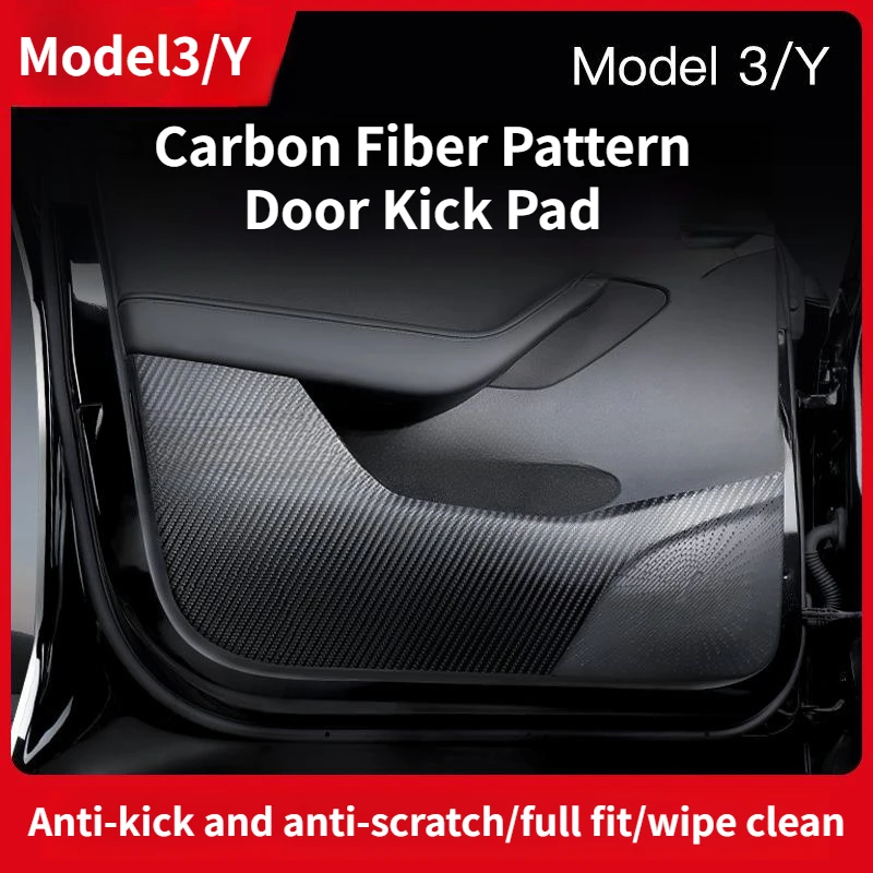Car Accessories Tesla Model 3/Y Glove Box Anti-kick Pad Carbon Fiber Door Anti-kick Sticker Interior Protection Assecories