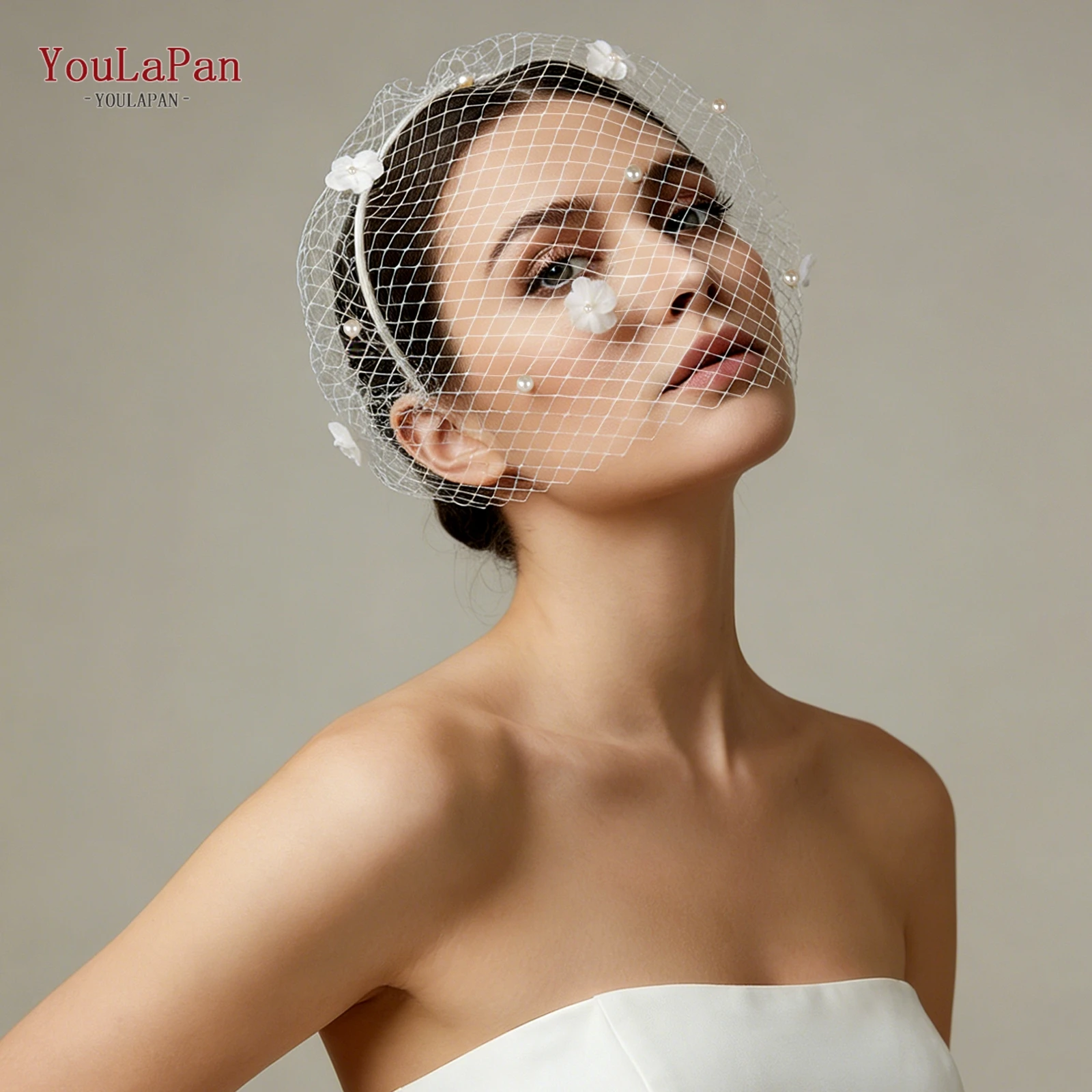 

Декоративная фата TOPQUEEN Bird Cage Veil с 3D цветами и жемчугом, свадебные аксессуары, белая сетчатая фата для женщин, праздничная одежда MA41