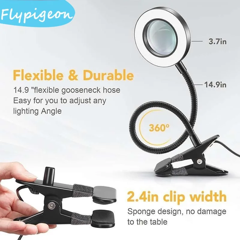 

360 ° Регулируемая светодиодная увеличительная лампа USB Beauty Fill Light Портативный шланговый стол для ремонта ногтей Рабочий светильник для домашнего салона