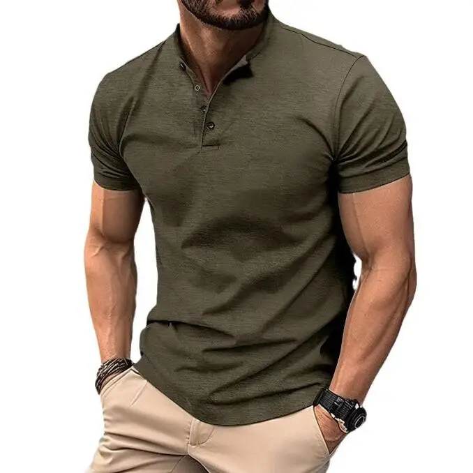 

Men Summer Lightweight Lapel Men's Short Sleeve Cotton Breathable Fashion Slim Fit Shirt Male Fitness T-shirt