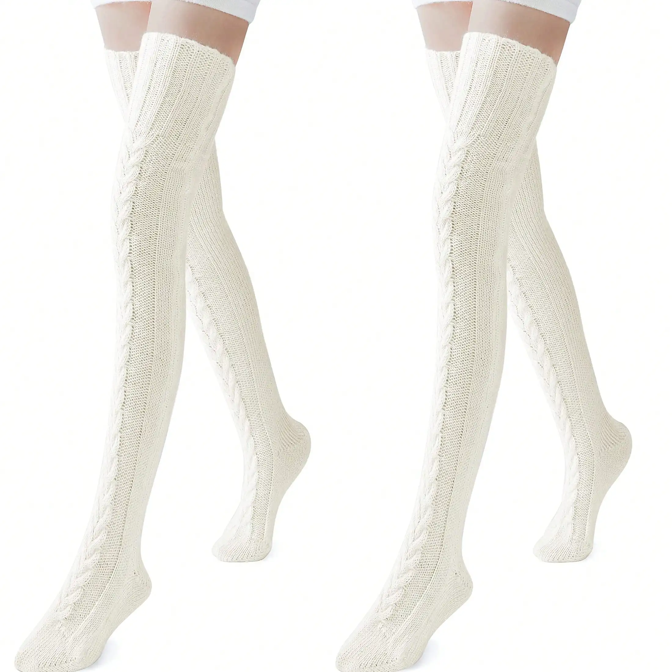 Теплые вязаные носки выше колена Y2k. 1 пара однотонных/полосатых/скрученных — модные зимние/Рождественские чехлы на ножки.