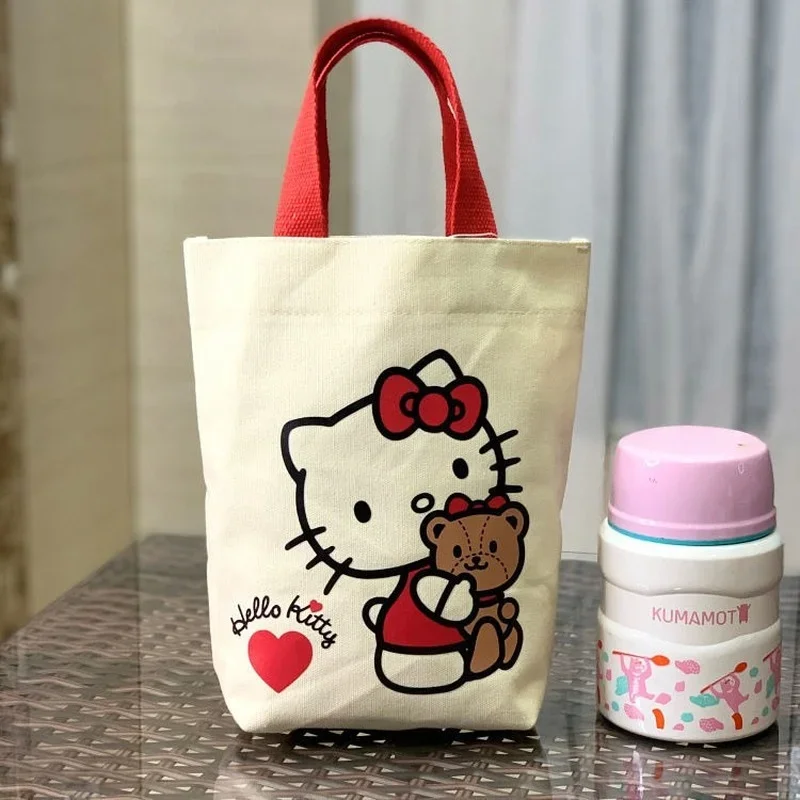 Sanrio Hello Kitty Canvas Fresh Portable Water Cup Bag Smolder Cup Cover for Work Hand Carrying Snack Bag Women\'s Bag