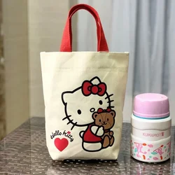 Sanrio Hello Kitty-Bolsa de lona para taza de agua fresca portátil, cubierta de taza para el trabajo, bolsa de aperitivos para llevar a mano, bolso para mujer