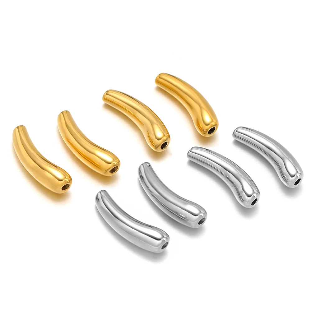 5Pcs Stainless Steel PVD Gold Plated Curved Tube Bead Charms for DIY Necklace Findings Jewelry Bracelet Making Material Supplies image 5