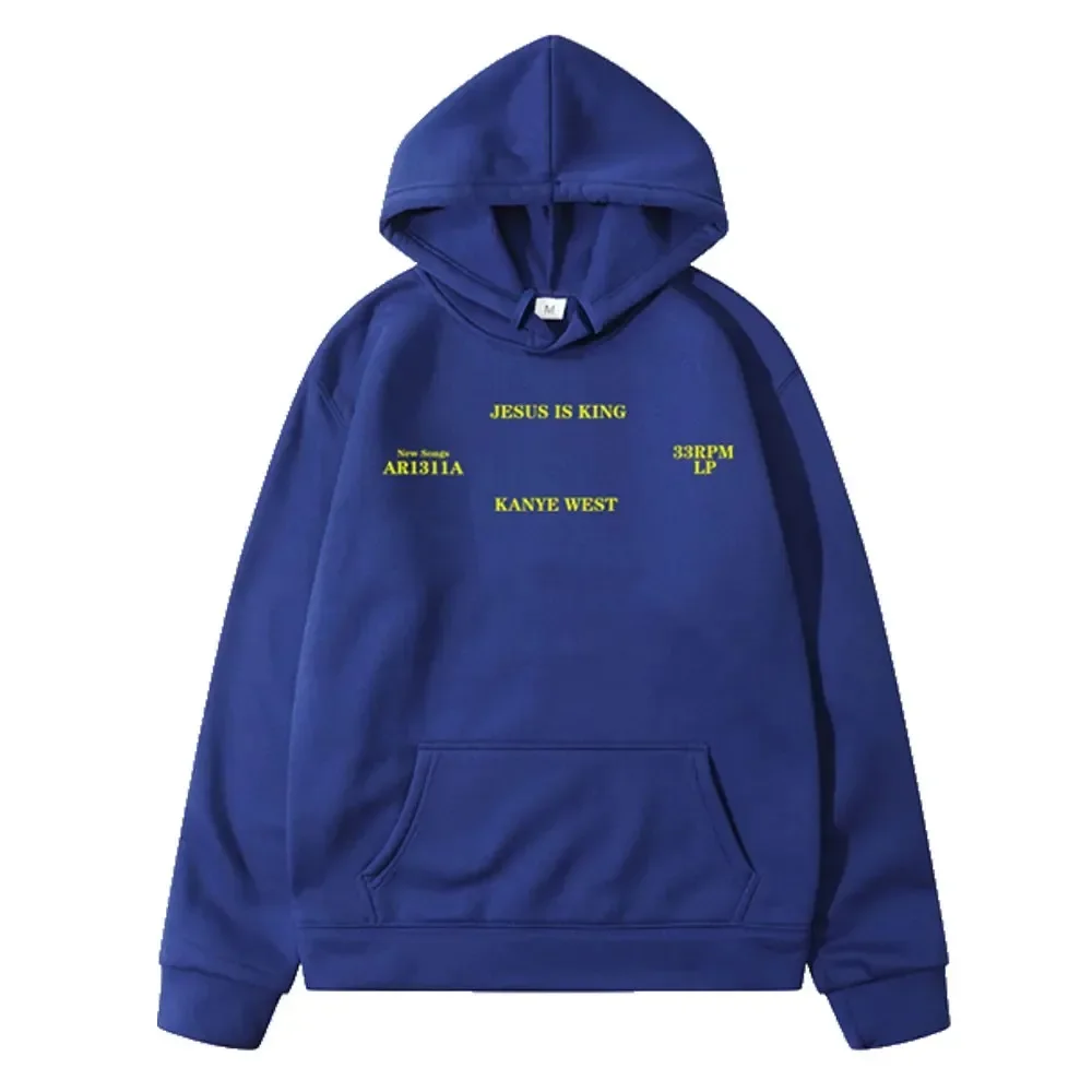 Man Pullovers Hoodies Jesus Is King Kanye West Vintage Autumn Winter Blue Hip Hop Fleece Hoodies Urban Streetwear Hoody Women