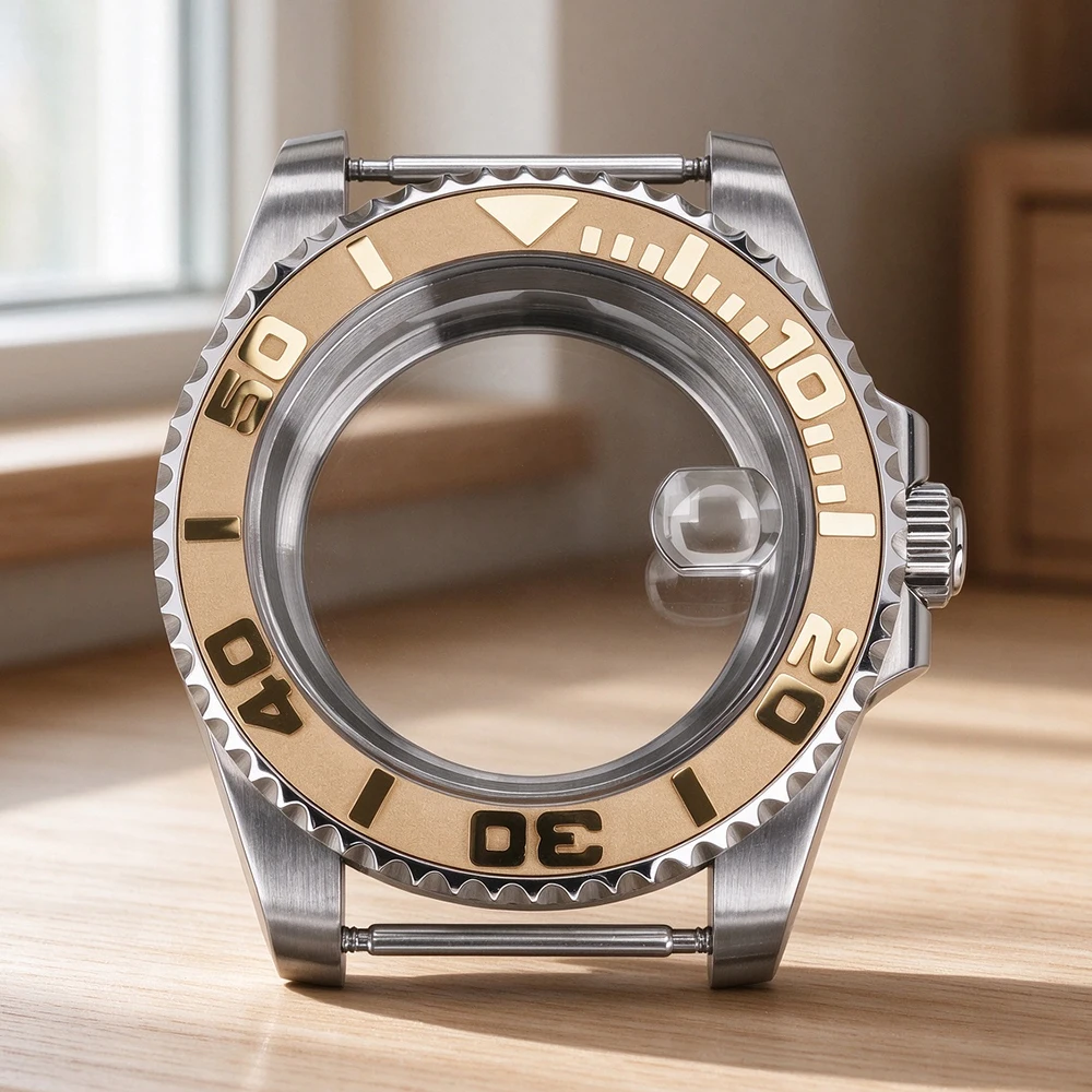 Silver 40MM Watch Case Fashion White Ceramic Bezel For Yacht-Master NH35 NH36 NH38 NH34 Miyota 8215 ETA 2824 Movt Sapphire Glass