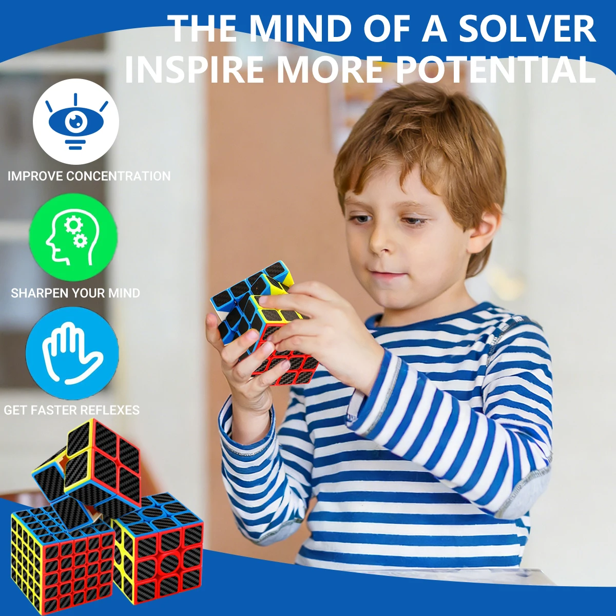 sengso Speed Cube 3x3 | Carbon Fibre Sticker Cube - Turn Smooth Cube Professional Fast Puzzle Cube for Competition Kids & Adults