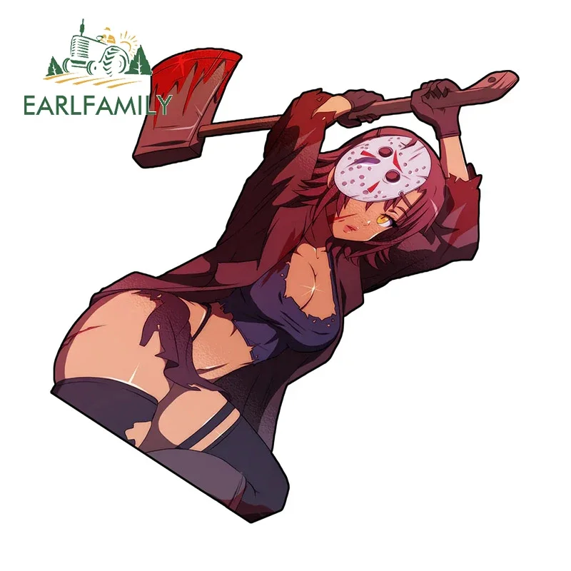 EARLFAMILY 13 سنتيمتر X 12.8 سنتيمتر جيسون الجمعة 13th قناع أنيمي فتاة ملصقات السيارات الإبداعية مقاومة للخدش الشارات سيارة التصميم المحمول