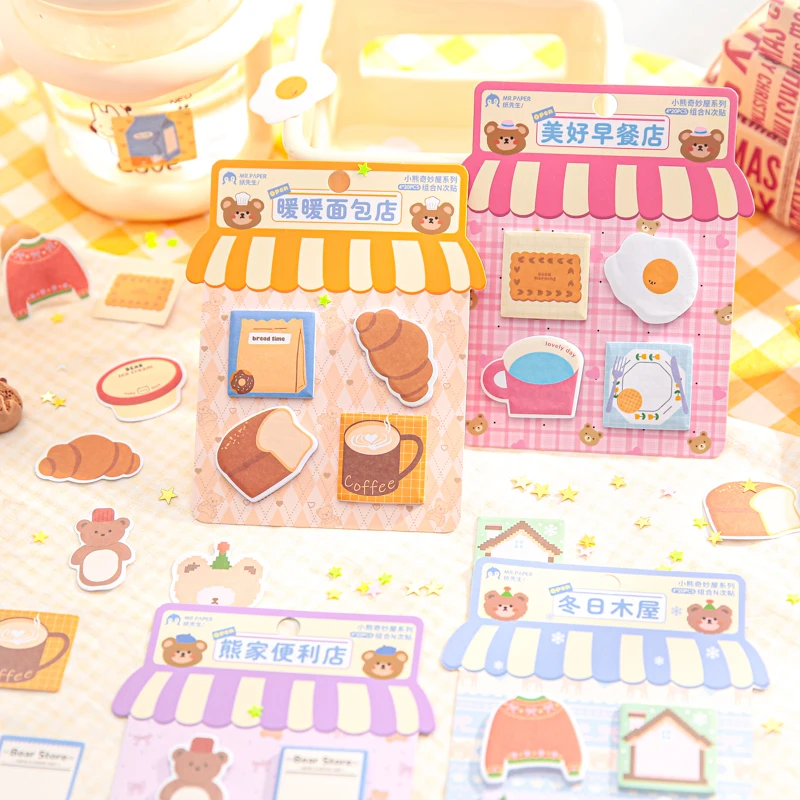 8 bungkus/lot bantalan memo kertas segar dekoratif seri Little Bear Wonderful House