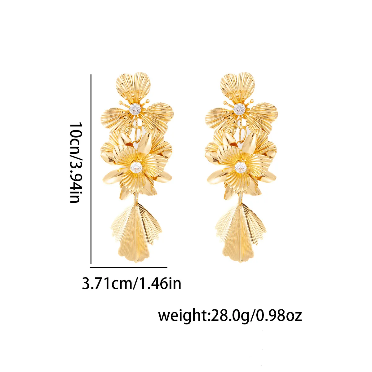 AETEEY Vintage Floral Metal Earrings, Luxury Diamond-Embedded Leaf Drop Earrings for Women