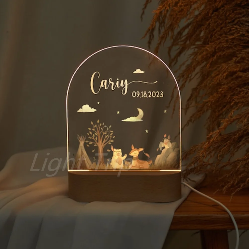 Personalized USB NightLight Custom Name Acrylic Lamp Animal Design Baby Kids Bedroom Home Decoration Birthday Anniversary Gift