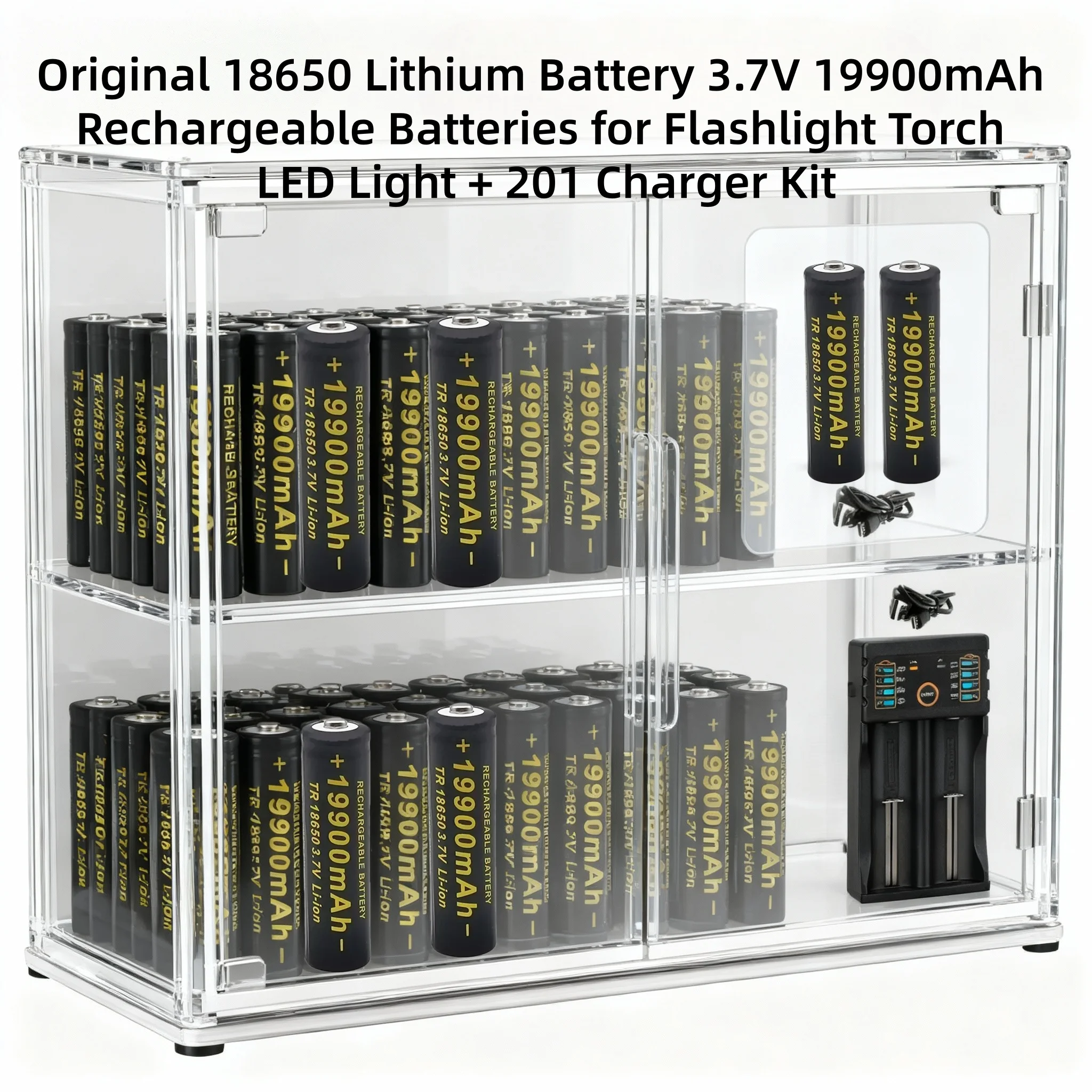 

Original 18650 Lithium Battery 3.7V 19900mAh Rechargeable Batteries for Flashlight Torch LED Light + 201 Charger Kit