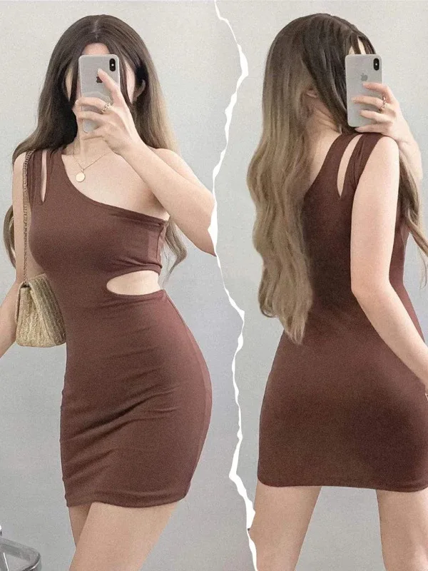 Y2K Goth Kwaii K-mode Backless Mini Kleid Frauen Unregelmäßige Hohl Kleider Schlank Sexy Party Abend Kurzen Rock Frau kleidung