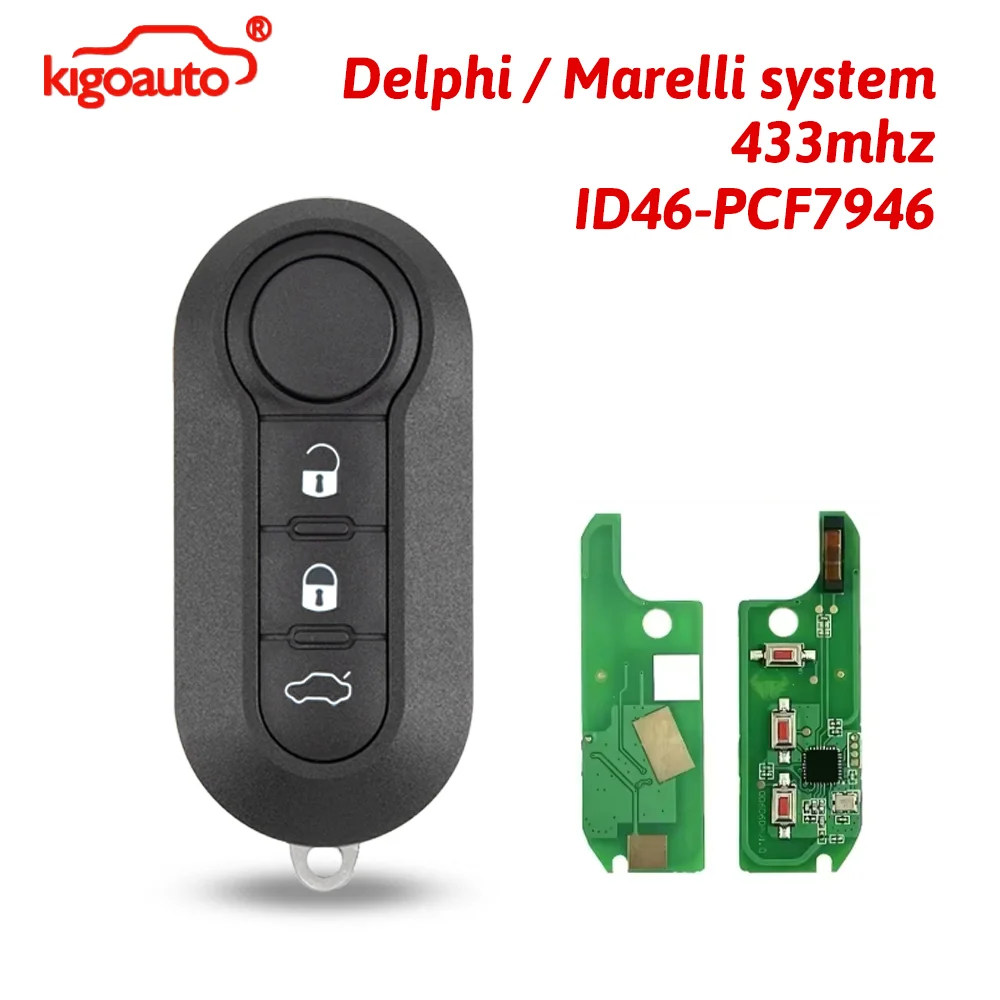 Flip Remote Key 433MHz ID46-PCF7946 Chip for Fiat 500/500L Doblo Grande Punto MPV Ducato 2007-2018 Delphi / Marelli System