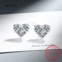 Real 0.5CT D Color Moissanite Diamond Heart Halo Stud Earrings for Women 925 Sterling Silver Luxury Fine Jewelry