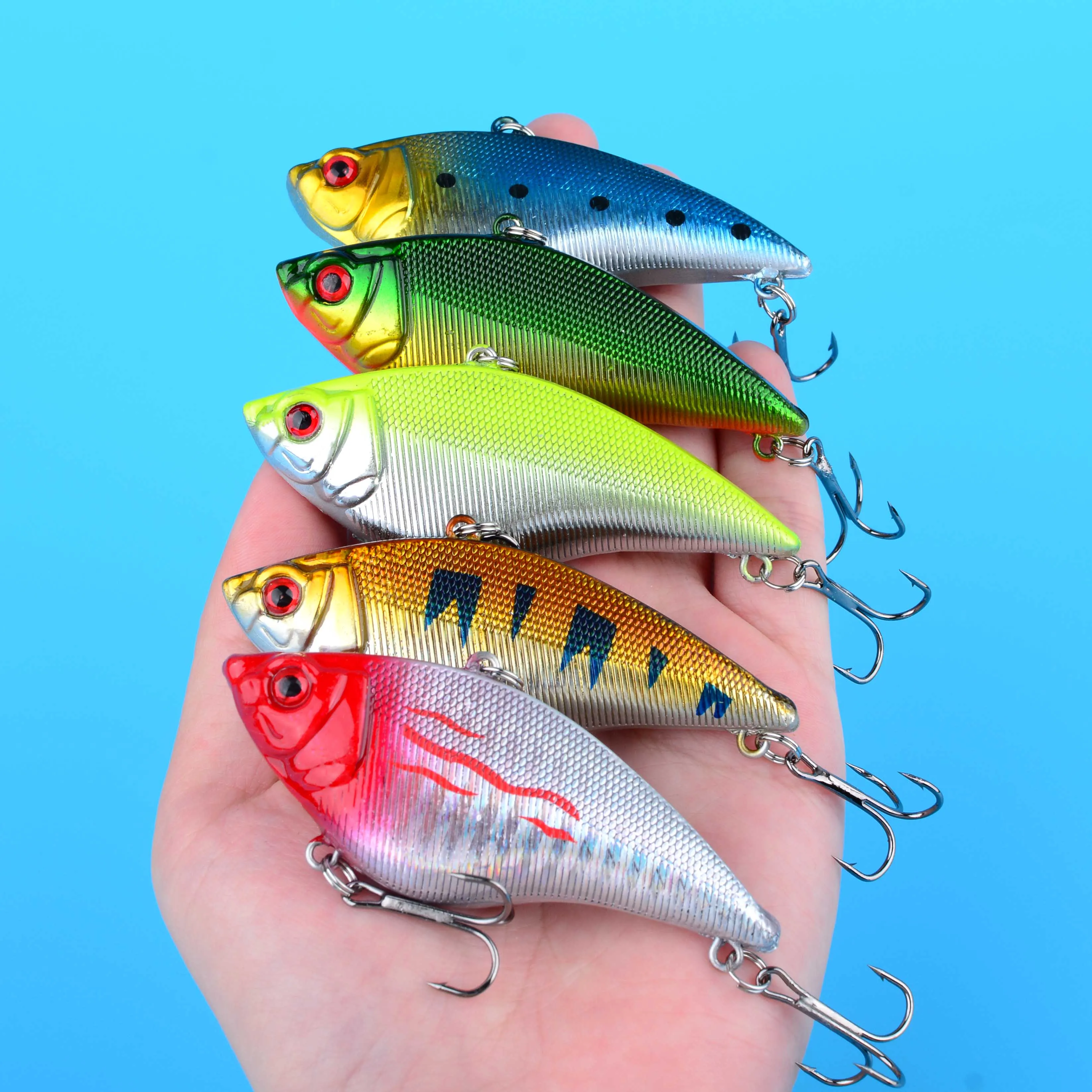 5 قطعة من البلاستيك VIB الصيد إغراء الصلب المتذبذب الطعم الاصطناعي باس بايك التصيد Pesca صيد السمك