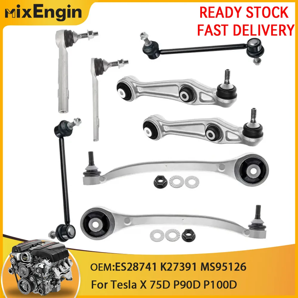 Kit de suspensión con 8 piezas: brazos de control delanteros inferiores, brazos de control traseros, tirantes exteriores para Tesla X 75D P90D P100D 2016 - 2021