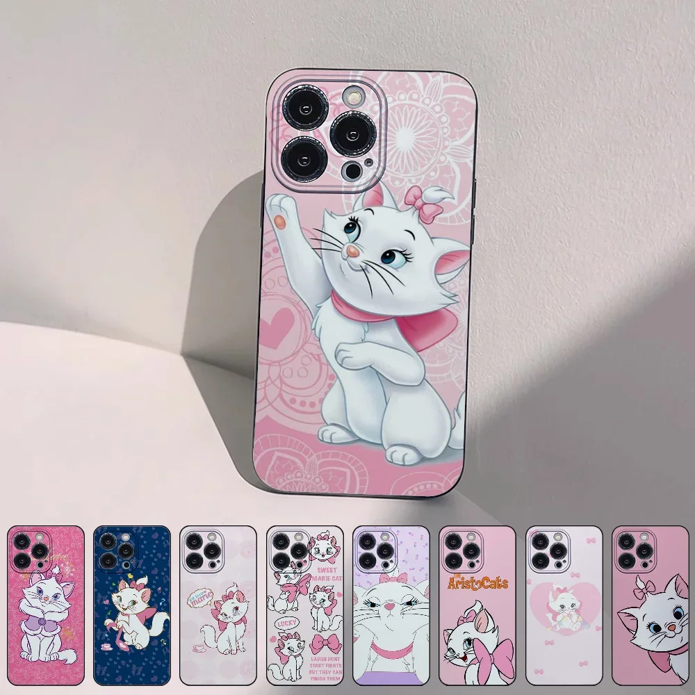 Marie Cat Cute Cartoon Phone Case for iPhone 15 14 13 Pro Max 11 12 Mini X Xs XR Se 2022 Black Silicone Cover