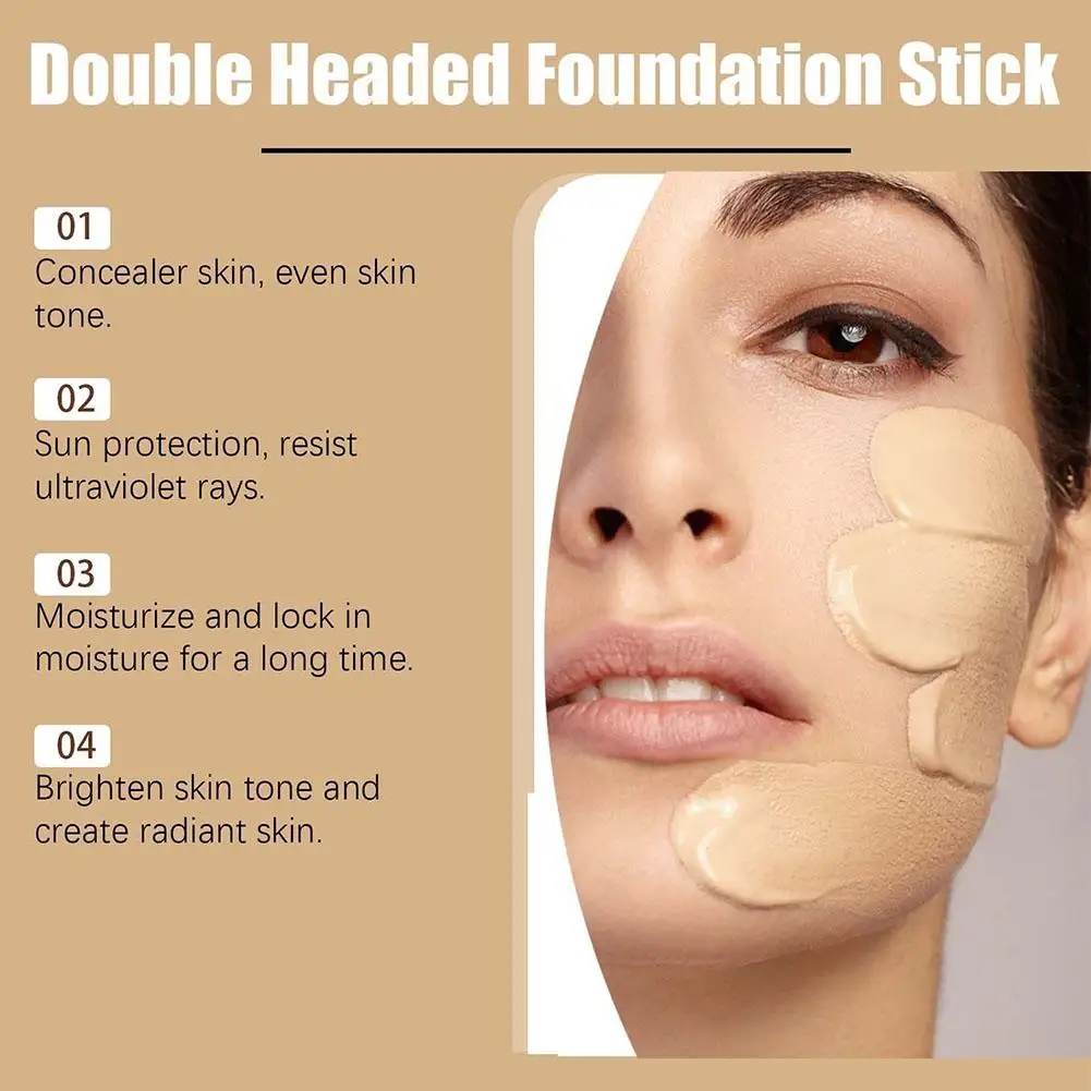 Double Headed Foundation Stick Voedende Zonnebrandcrème Langdurige Gezichtsmake-up Concealer Oliecontrole Donkere Kringen Corrector