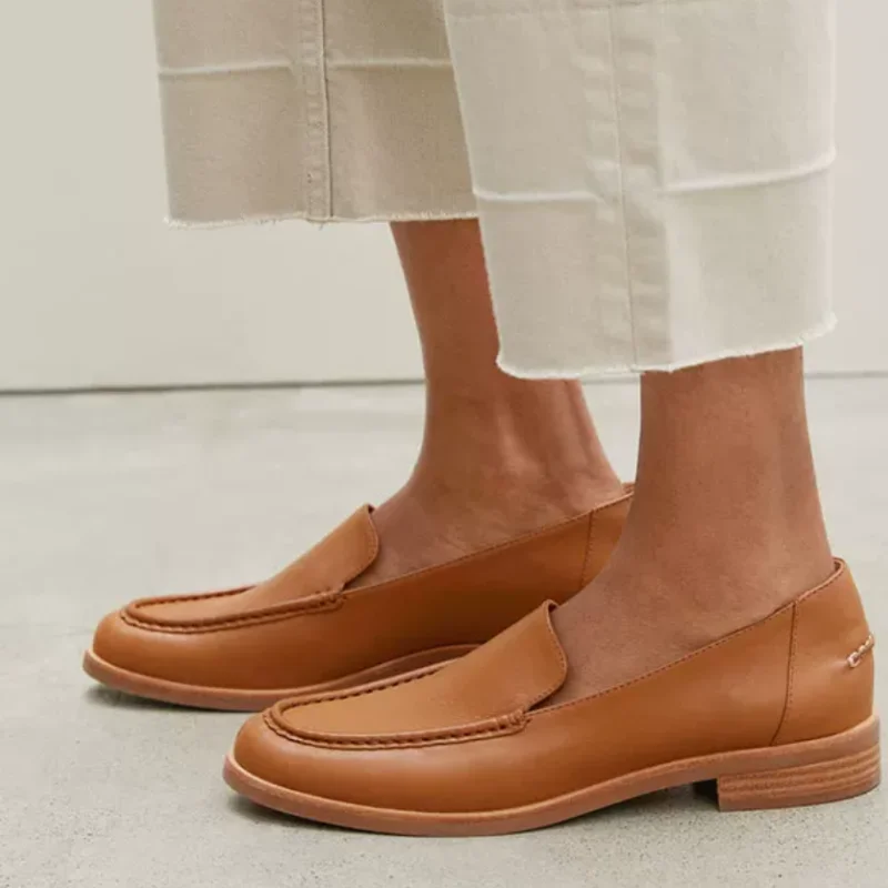 

Sewing Lines Shoes for Womens Round Toes Low Heels Shallow Ladies Loafers Stitching Zapatos Mujer Solid Chassure Femme Leather
