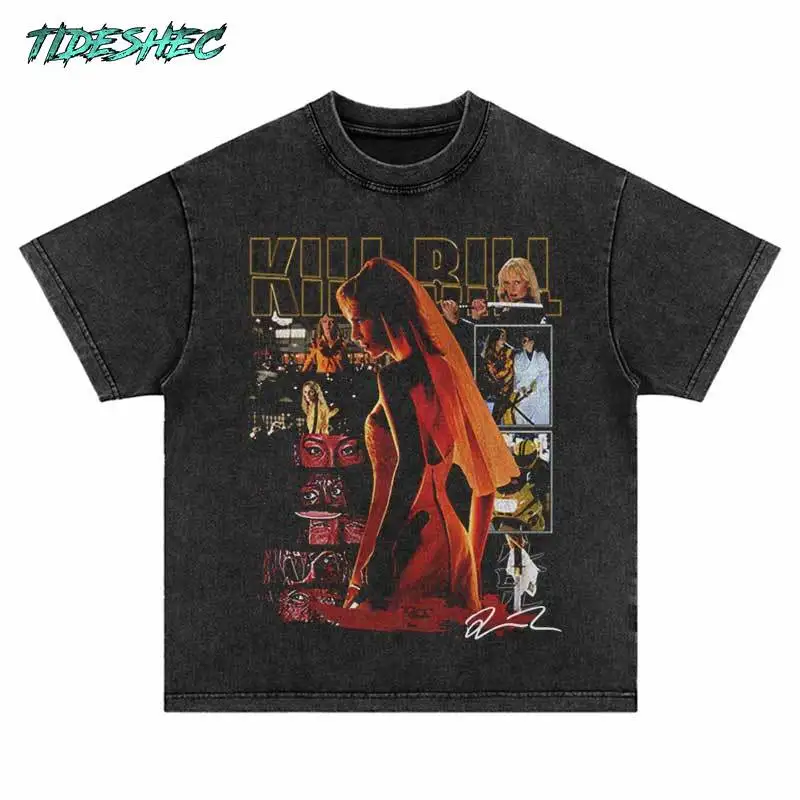 

Washed Vintage Summer Fashion Hip Hop Harajuku Casual Portrait Pattern Men Washed Oversized T-shirt Street Vintage CottonT-shirt