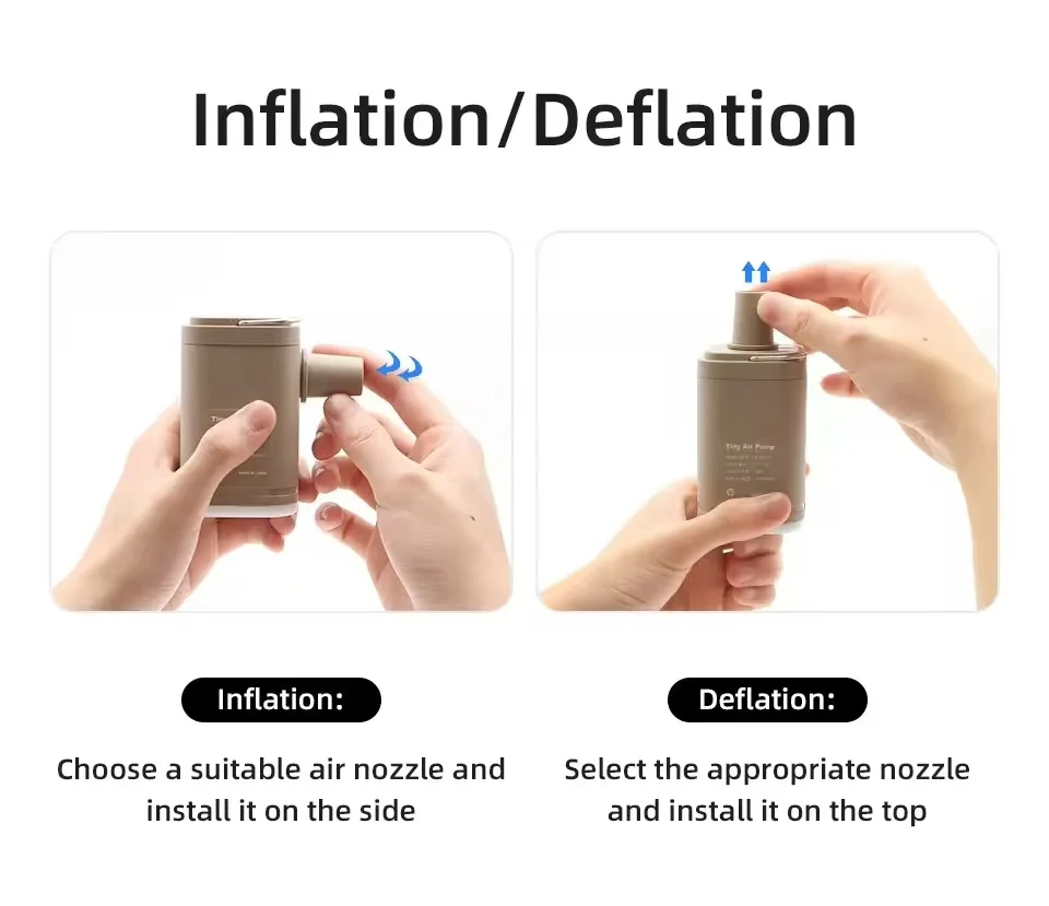 3 In 1 Mini Electric Air Pump with LED Camping Light USB Rechargeable Portable Inflator Deflator for Inflatable Mattress 1200mAh