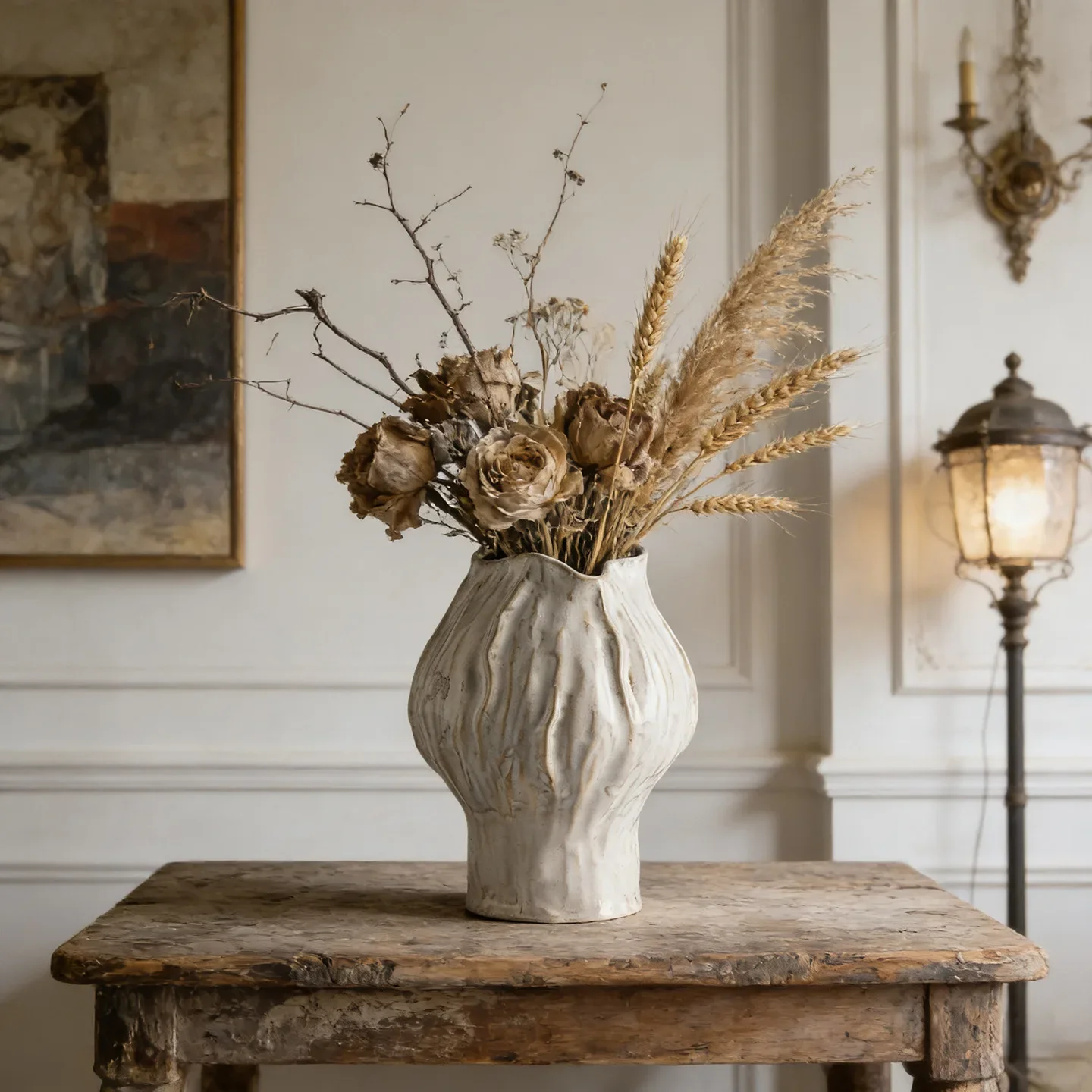 20cm Wabi Sabi Ceramic Vase Cream White Ribbed Flower Pot Organic Textured Bud Vase Minimalist Home Decor Dried Flower Holder