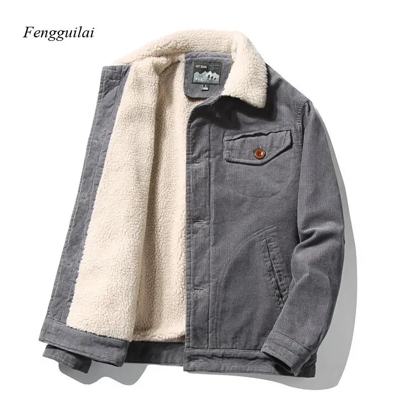 Men's Corduroy Trucker Jacket with Lining Button Closure, Chest Pocket, Regular Fit Retro Workwear Style for Fall & Winter