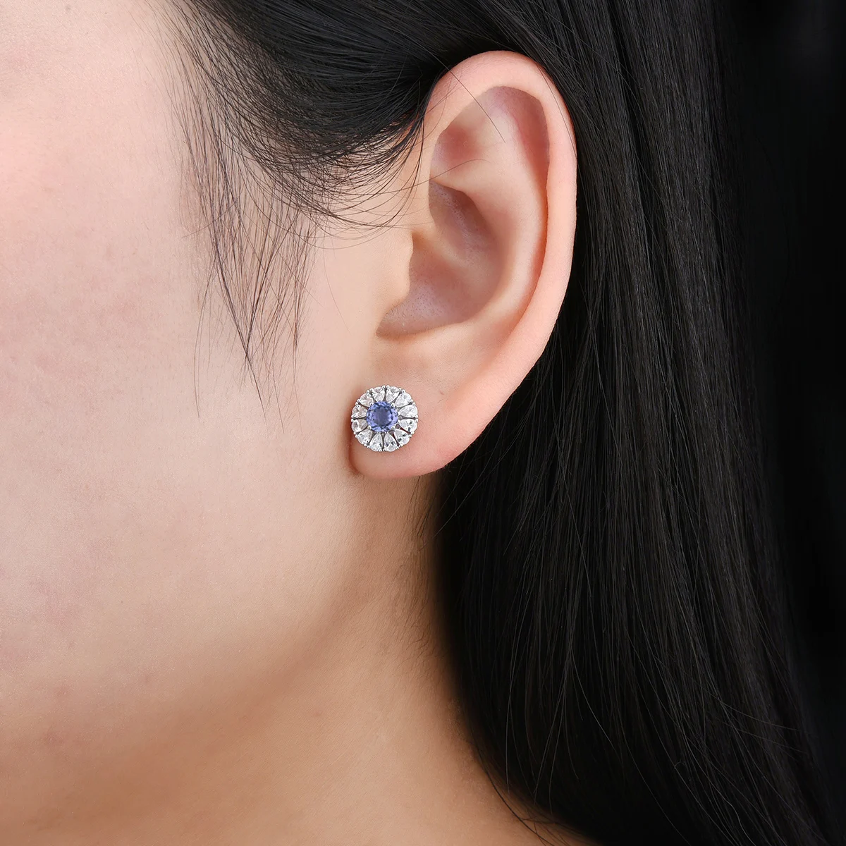 Natural Tanzanite Solid Sterling Silver Stud Earring 1 Carat Genuie Gemstone Classic Fine Jewelrys S925 Rhodium Plated Gifts