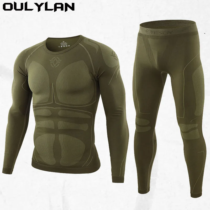 Oulylan Men's Sports Ski Thermal Underwear Set Suits Gym Compression Suit Running Clothes Fitness Bodybuilding Training Tights